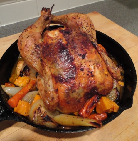Herb-Roasted Chicken and Root Vegetables in a Skillet
